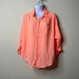 American Eagle Orange Button Front Shirt Women's Medium